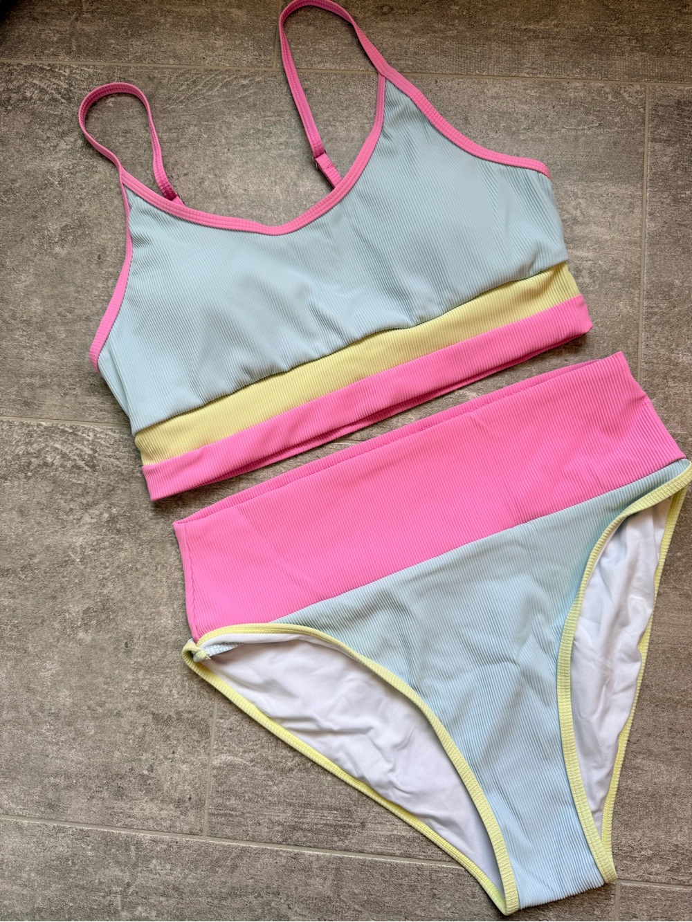 Amazon Pastel Colorblock Bikini Set - Pink, Light Blue & Yellow